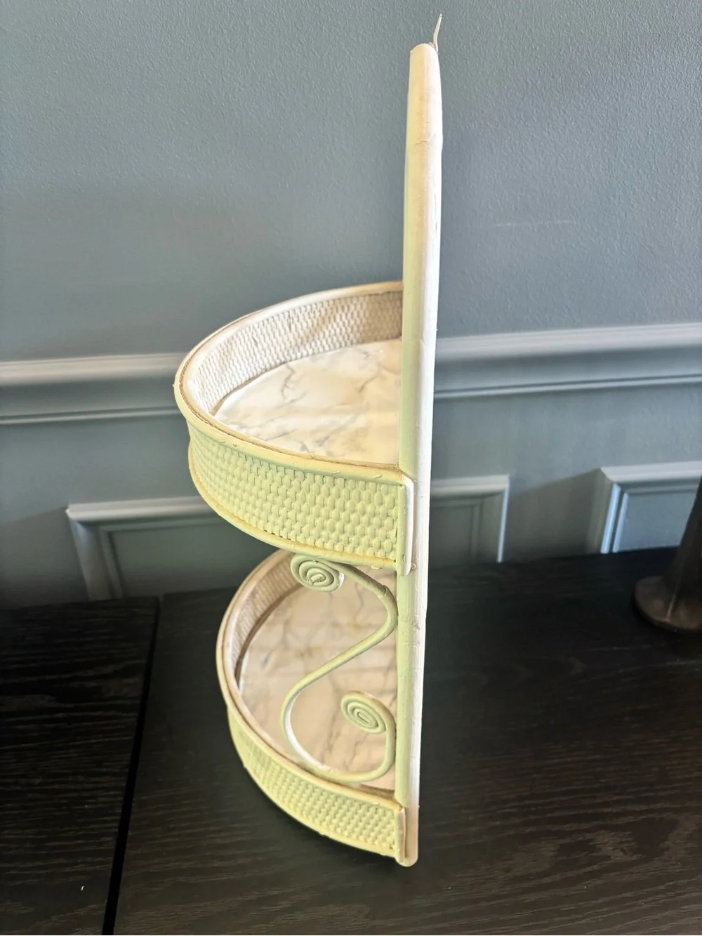 Vintage Bamboo Rattan Two Tier Hanging Wall Shelf